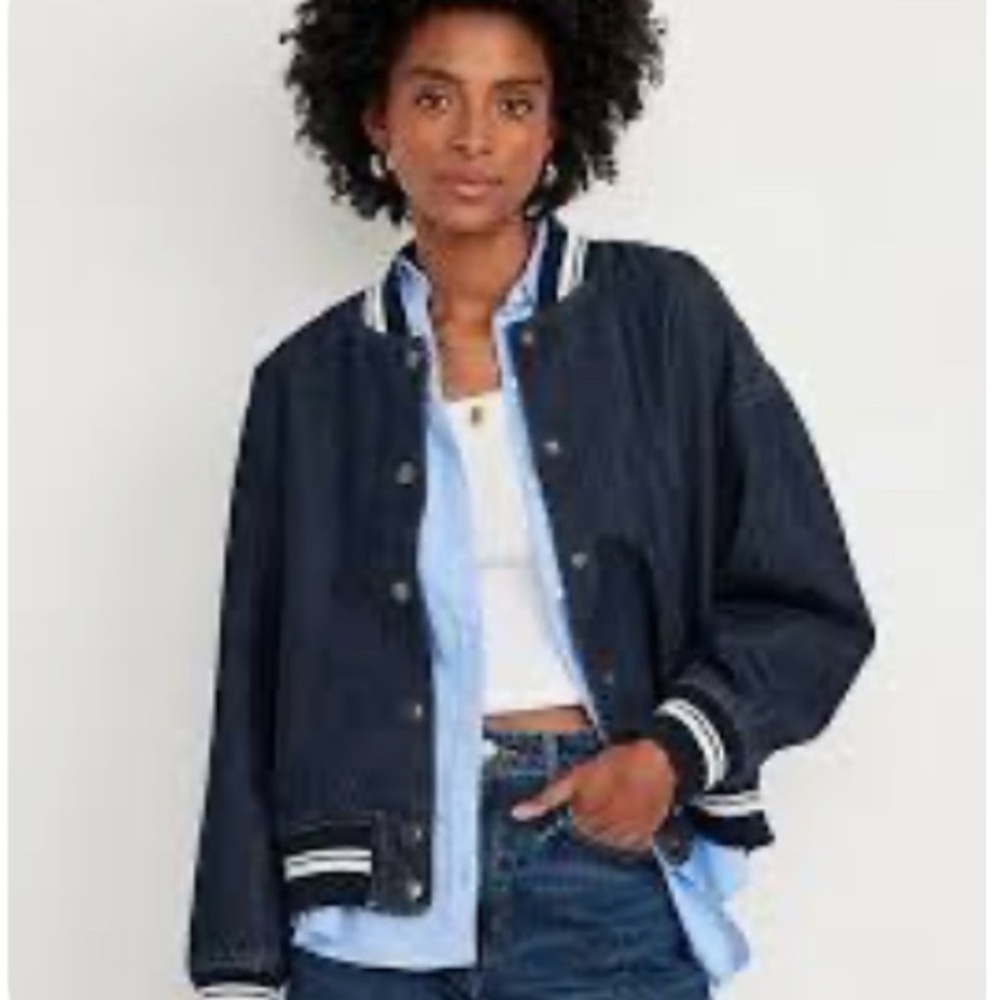Old Navy Denim Varsity Bomber Jacket
